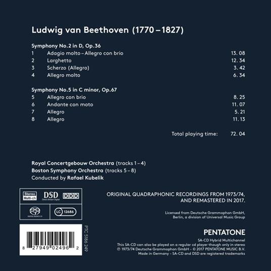 Sinfonia n.2 op.36, n.5 op.67 - SuperAudio CD ibrido di Ludwig van Beethoven,Rafael Kubelik,Royal Concertgebouw Orchestra,Boston Symphony Orchestra - 2