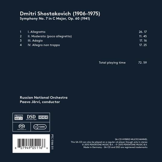 Sinfonia n.7 op.60 - SuperAudio CD di Dmitri Shostakovich,Paavo Järvi,Russian National Orchestra - 2