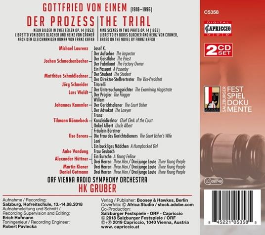 Der Prozess. 9 Scene in 2 parti op.4 - CD Audio di Heinz Karl Gruber,Gottfried von Einem - 2