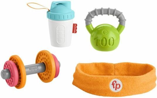 Fisher Price Set Regalo Baby Muscoli, 4 Giocattoli a Tema Fitness con Pesetti e Massaggiagengive Neonati 3+Mesi, GJD49 - 2