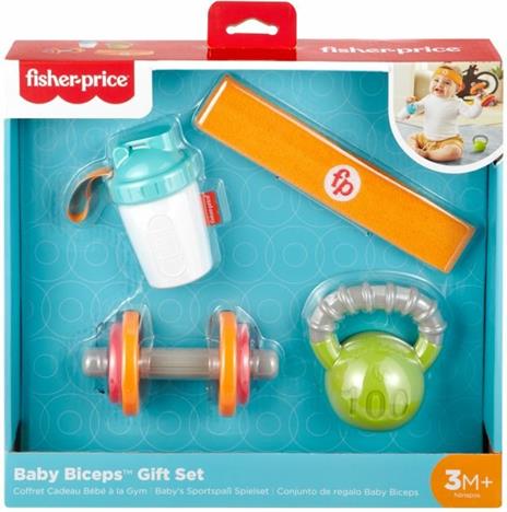 Fisher Price Set Regalo Baby Muscoli, 4 Giocattoli a Tema Fitness con Pesetti e Massaggiagengive Neonati 3+Mesi, GJD49 - 5