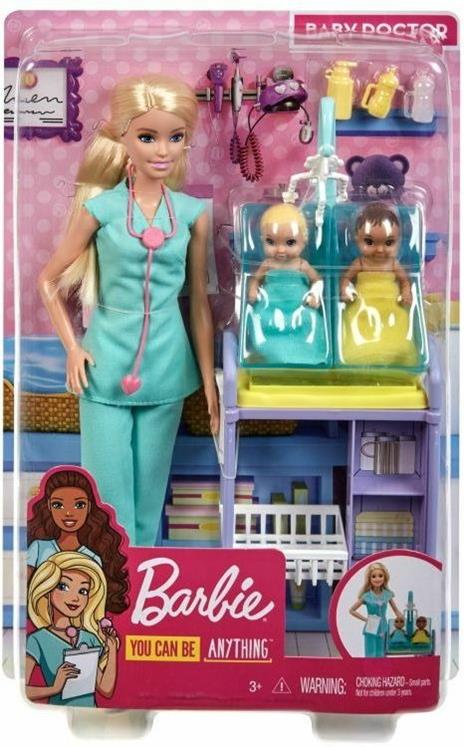 Barbie Carriere Playset Pediatra Bambola, 2 Neonati e Accessori Giocattolo per Bambini 3+ Anni, GKH23