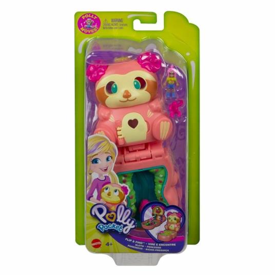 Polly Pocket Cofanetto Flip Bradipo, con Micro Bambola, Bradipo e Scomparti a Sorpresa,Giocattolo per Bambini 4+Anni