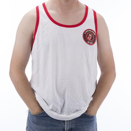 Canotta Unisex Rolling Stones. Zc15 Pocket Logo Contrast White Ringer Tank