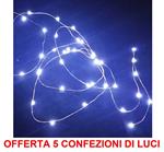 Offerta 5 Conf. Da 20 Microled Lineari Luci Bianco Freddo Batteria Luci Natale