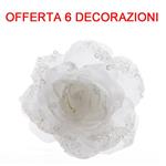 Offerta 6 Pz Rosa Appendibile Con Clip 14cm Con Glitter Bianco Inverno