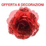 Offerta 6 Pz Rosa Appendibile Con Clip 14cm Con Glitter Rosso Natale