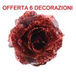 Offerta 6 Pz Rosa Appendibile Con Clip 14cm Con Glitter Bordeaux