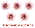 5 Decorazioni Rose Appendibili Con Clips 14 Cm Con Glitter Rosa Cipria Addobbi