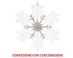 2 Fiocchi Di Neve 32 Cm Argento Glitterati Con Decori Addobbi Natale