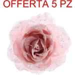 Offerta 5 Rose Glitter Con Clip 14x8,5cm Rosa Addobbi Albero Natale