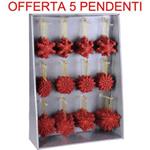 Offerta 5 Pendenti 10 Cm Rossi Assortiti Natale Addobbi Albero