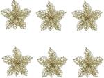 Offerta 6 Poinsettia Appendibile Con Clips 23.5 X 10 Cm Con Glitter Oro Natale