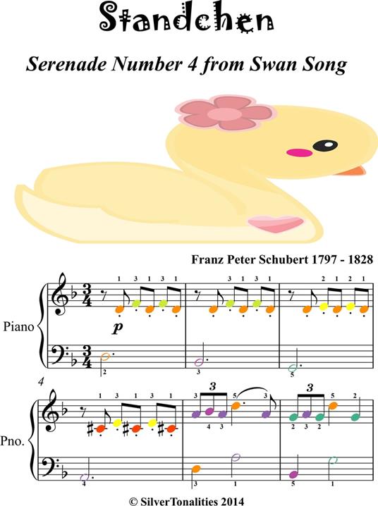 Serenade Standchen Number 4 Easiest Piano Sheet Music with Colored Notes - Franz Schubert - ebook