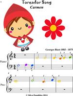 Toreador Song Carmen Beginner Piano Sheet Music with Colored Notes