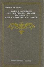 Note e ricerche sui materiali edilizi adoperati nella provincia di Lecce
