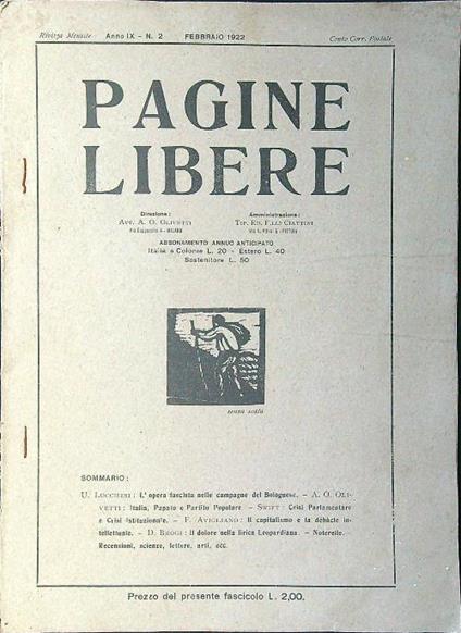 Pagine libere n. 2/febbraio 1922 - copertina