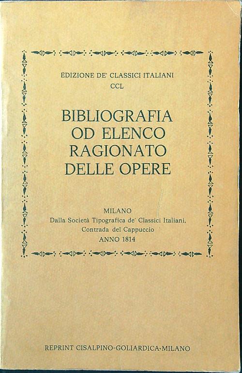 Bibliografia od elenco ragionato delle opere - copertina