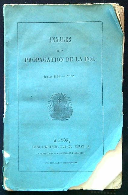 Annales de la propagation de la foi Juillet 1844 - N. 95 - copertina