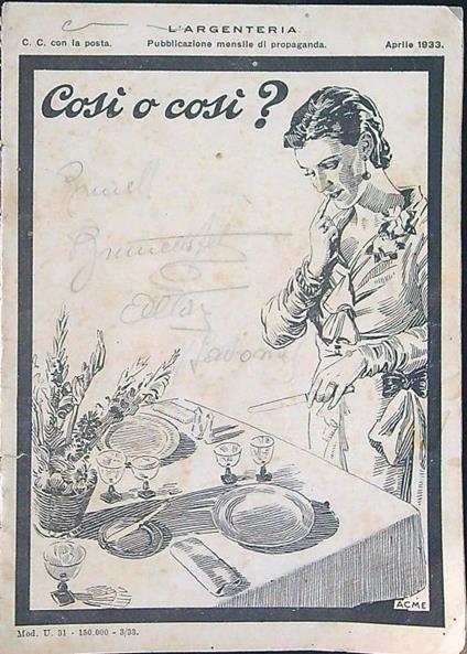 L' argenteria Aprile 1933 Così o così? - copertina