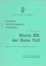 Solenni festeggiamenti patronali in onore di Maria SS. dei Sette Veli. Dal 13 al 16 agosto 1973. Programma