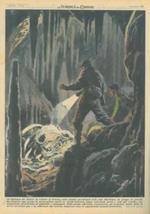 Copertina La Domenica del Corriere. Giovani avvistano, in una grotta sulle pendici meridionali delle Alpi Marittime, ossa di giganteschi animali preistorici