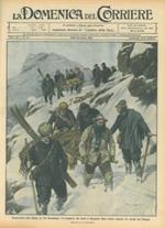 Copertina La Domenica del Corriere. Disgraziata gita alpina in Val Brembana: trasporto dei feriti a Bergamo