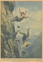 Copertina La Domenica del Corriere. Due giovani alpinisti, scalando la parete orientale del Soprassasso cadono nel vuoto