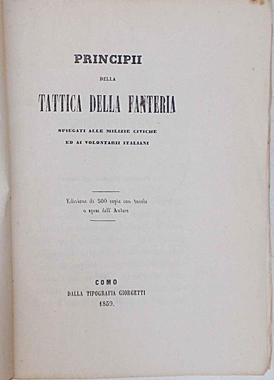 Principi della Tattica della Fanteria spiegati alle Milizie Civiche ed ai Volontari Italiani - copertina