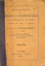 Legge 8 Giugno 1874 di modificazioni all'ordinamento dei giurati ed alla procedura nei giudizi avanti le corti di Assise