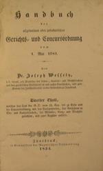 Handbuch der allgemeine oder josephinischen Gericht und Concursordnung. vom 1 Mai 1781