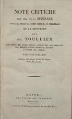 Note critiche su le dottrine del Sig. Toullier contenute nei primi undeci volumi del suo trattato del diritto civile francese secondo l'ordine del codice