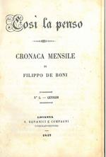 Così la penso. Cronaca mensile di Filippo De Boni. n. 5, gennaio