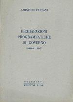 Dichiarazioni programmatiche di governo, marzo 1962