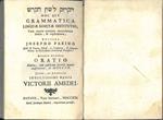 Hoc est grammatica linguae sanctae institutio, cum vocum omnium anomalarum indice, & explicatione, auctore Josepho Pasino... accedit ejusdem Oratio habita, cum publicum docendi munus auspicaretur a 1720, jussu, et auspiciis invictissimi regis Victori