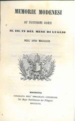 Memorie modenesi dei faustissimi giorni ii, iii, iv del mese di luglio dell'anno 1857