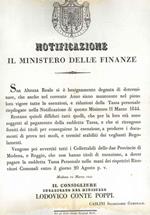 Notificazione. Il Ministero delle Finanze. (Notificazione relativa all'esenzioni e riduzioni delle tasse)