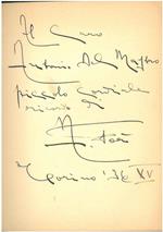 Dedica e firma autografe ad Antonio Del Mastro, alla prima c.b. del volume: A Nervi con Sergio Ouvaroff. (Roma e Mosca), datata: 