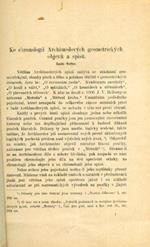 Ke chronologii Archimedovych geometrickych objevu a spisu. Quelques remarques concernant la chronologie des découvertes et des écrits géométriques d'Archiméde