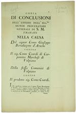 Copia di Conclusioni dell'Uffizio dell'Ill.Mo Signor Procuratore Generale di S.M. Emanate nella Causa del Signor Conte Giuseppe Bertalazone d'Arache Contro il Sig. Conte Coard