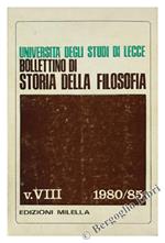 Bollettino di Storia della Filosofia dell'Università degli Studi di Lecce. V. VIII 1980/85
