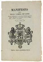 Manifesto Della Regia Camera Dè Conti Portante Pubblicazione Di Una Nuova Tariffa Dei Prezzi Di Vendita Delle Polveri, Dei Piombi Lavorati In Dragea, Palle, e Pallini, e Dei Salnitri. In Data 1° Febbrajo 1830 [Documento Originale]