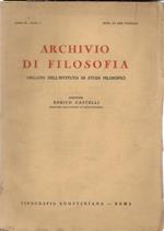 Archivio di filosofia. Organo dell'Istituto di Studi Filosofici. Anno IX - fasc. I