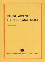 Studi Micenei ed Egeo - anatolici. Fasc. XXVI. Indice parziale articoli:-On