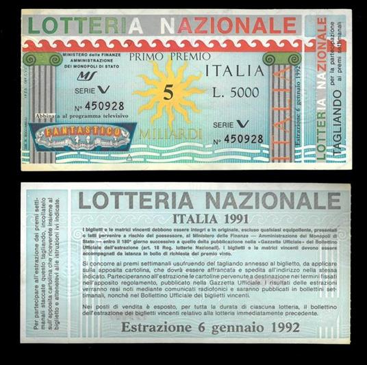 Lotteria Nazionale Italia. 1992. Diciassette biglietti - copertina