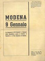 Modena 9 Gennaio. La denuncia di 210 Senatori e Deputati della Repubblica contro il Prefetto, il Questore e il Vice Questore di Modena