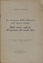 La missione della filosofia nel nostro tempo – Delle misure applicate all'esperienza del mondo fisico