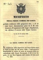 Manifesto che notifica alcune spiegazioni e nuove determinazioni prese da S.M. relativamente alle Leggi e ai Regolamenti riguardanti il servizio delle vetture corriere