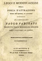 Leggi e modificazioni della forza d'attrazione dedotte dall'esperienza ed osservazioni offerte al cittadino Paolo Fadigati Prefetto della Repubblica Italiana