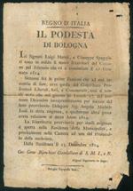 Bando di incarico a due ricevitori del Comune di Bologna. Dalla Residenza li 23 Decembre 1814